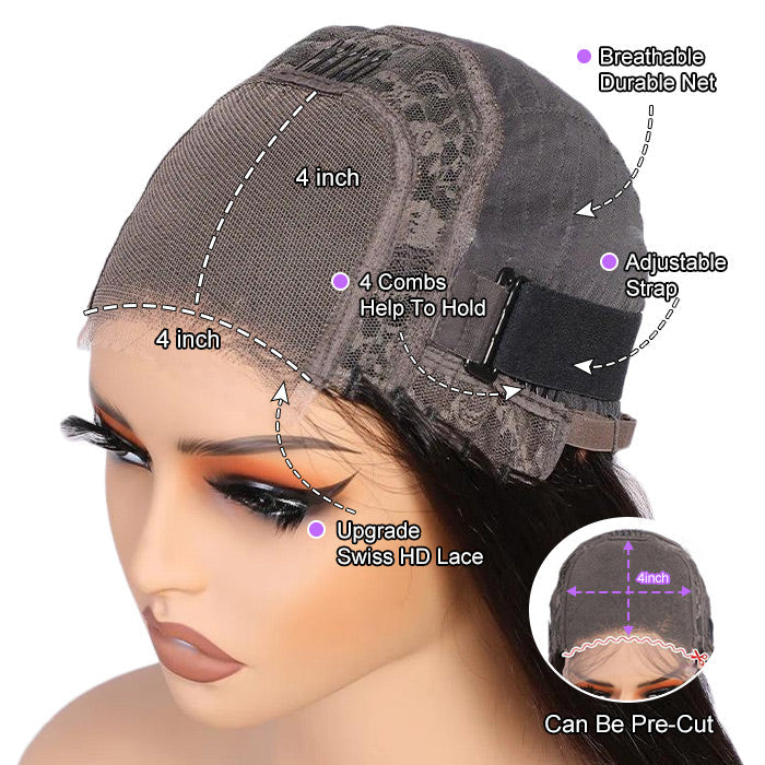 Body Wave Wigs 4x4 Pre Cut Lace Closure Wigs Pre Plucked Glueless Human Hair Wigs