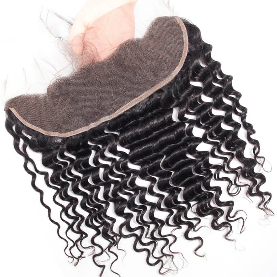 Brazilian Deep Wave Virgin Hair Weave 3 Bundles With 13*4 Lace Frontal