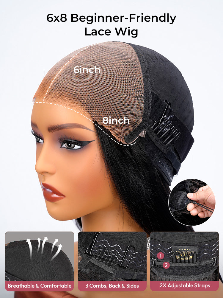 $175=22'' Dark Brown Straight Wig With M Hairline 6x8 Ready To Go Wig Hair