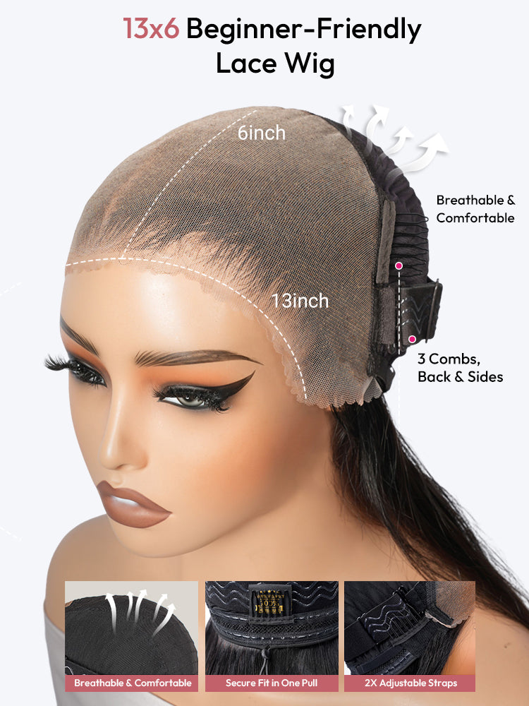 Pre-Styled Loose Body Wig With Pre-C Part 13x6 Lace Wig For Beginner Friendly Natural Black  Premium Hair