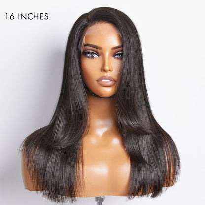 Layered Bangs Silky Straight Glueless 5x5 Closure HD Lace Wig