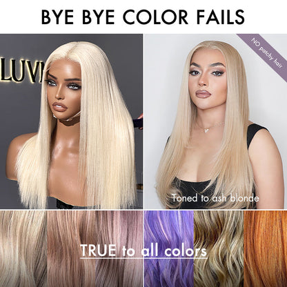 PreMax Wigs - 180% Density Easily Redyed 613 Silky Straight 5x5 Closure HD Lace Glueless Mid Part Long Wig Pre-cut & Plucked & Bleached