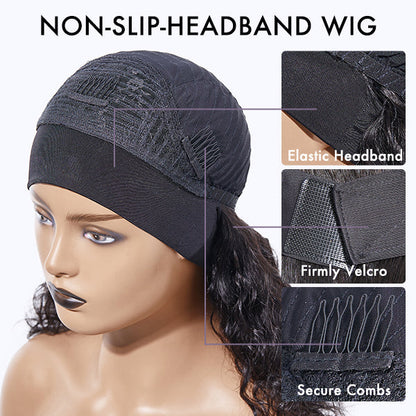 Put On & Go Glueless Kinky Straight Headband Long Wig 100% Human Hair (Get Free Trendy Headbands) - US ONLY