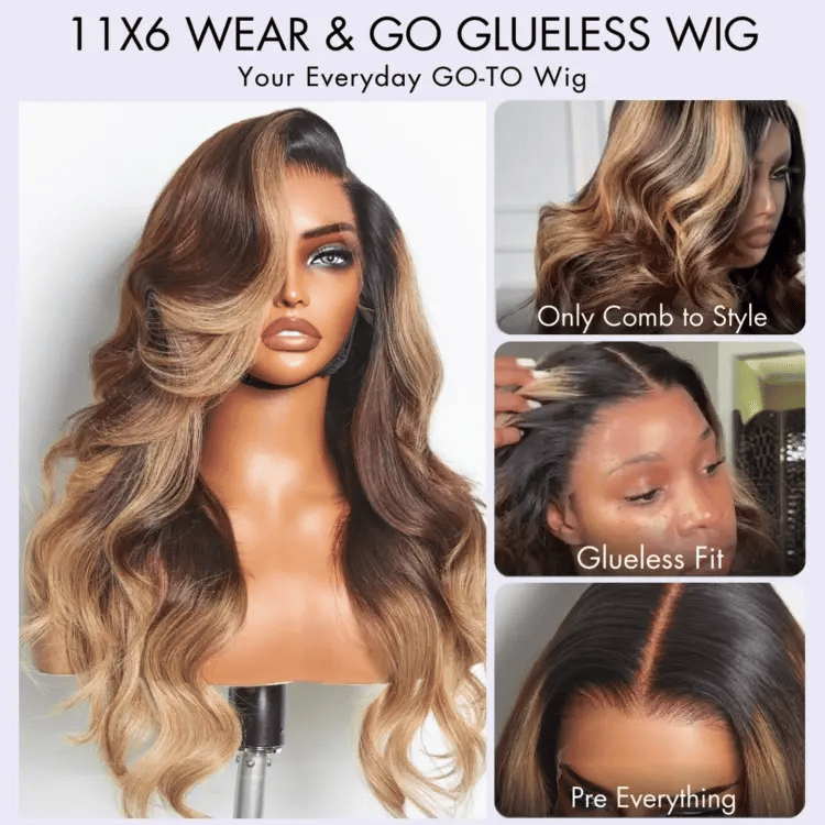 AiryFit™ Scalp Care Wigs - Deep Parting Loose Body Wave Human Hair Wig 11x6 Frontal HD Lace Glueless Wig