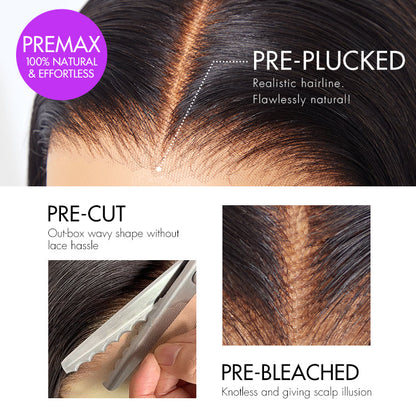 Water Wave 360 Lace Flexi-Fit Invisi Drawstring Cap Long Wig 100% Human Hair Pre-bleached & Pre-plucked & Pre-Cut Lace