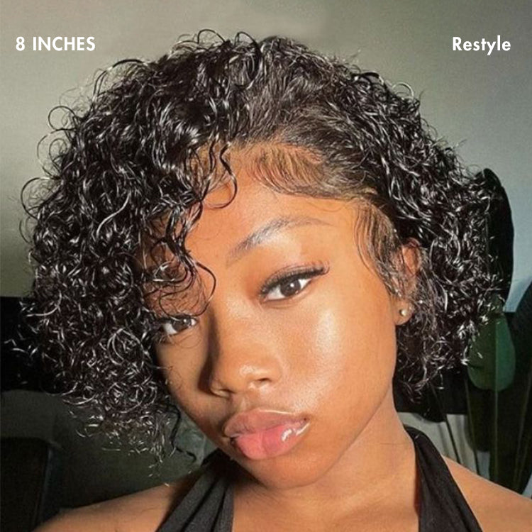 Ultra Natural Slicked Back Short Curly Wig Glueless Ear-to-ear Wide T Lace Front Wig