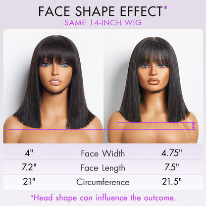 Ash Blonde Highlights with Dark Brown Base Yaki Blunt Cut Bob Wig with Bangs Glueless Minimalist Lace Short Wig