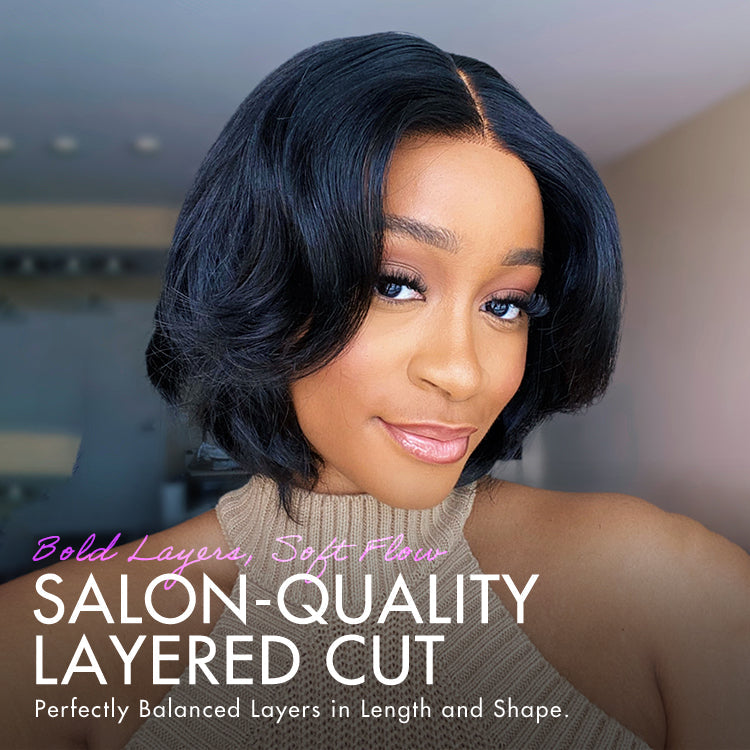 1 SEC INSTALL WIG | Elegant Boss Vibe Short Pixie Cut Natural Black / Ombre Brown Glueless Minimalist HD Lace Wig Pre Cut Lace