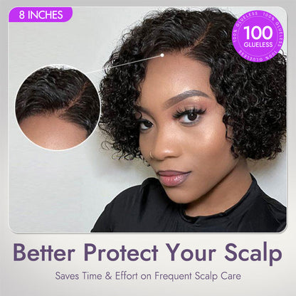 Trendy Short Cut Curly Minimalist HD Lace Glueless Side Part Wig 100% Human Hair Pre-Cut Lace