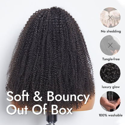 Natural Black Jerry Curly No Lace Glueless Free Part Long Headband Wig 100% Human Hair (Get Free Trendy Headbands)