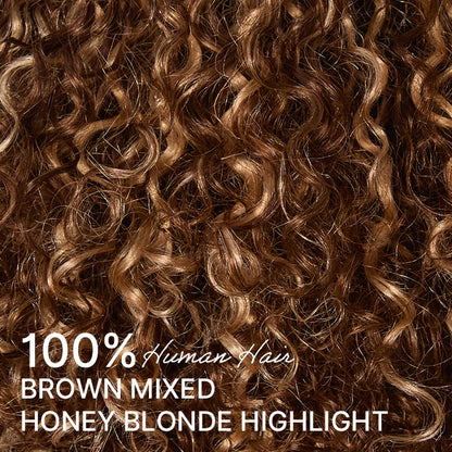 Beginner Friendly Ash Blonde Highlights Water Wave True Scalp Minimalist Lace Glueless Curly Wig with Bangs