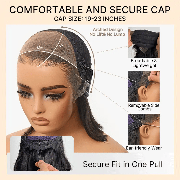 NatureMAX™ Silky Blunt Cut Bob Glueless Ear-to-ear 13x4 HD Lace Front Wig Pre-Cut Lace Flexi-Fit Drawstring Cap