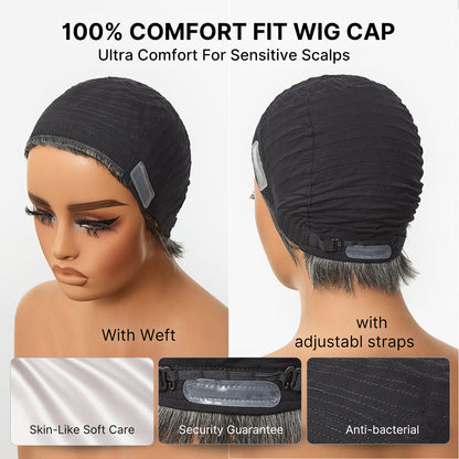 Throw On & Go Brown Highlight Short Curly with Bangs Wig Ultra Comfort Skin-Like Soft Care Glueless Hair Loss Friendly Wig