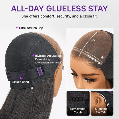 MyOwn-Fit™ PartingMax Glueless Personalized Comfort Wig 250% Density Bone Straight with Baby Hair 7x6 Closure HD Lace Wig Pre Cut & Plucked & Bleached Ready to Go