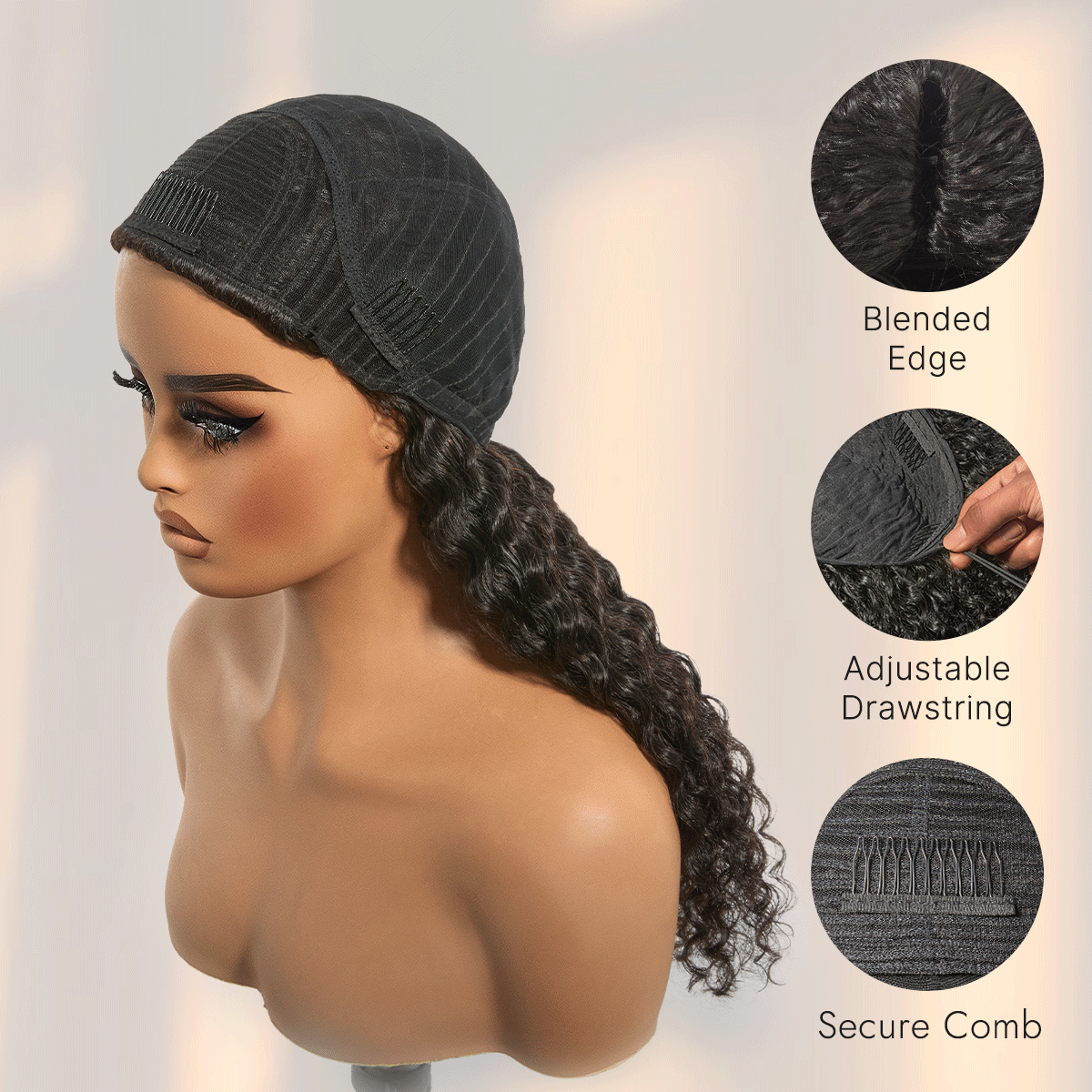 Luvme Too Easy Texture Half Wig 180% Density Fluffy Curly Glueless Flexi-Fit Drawstring Water Wave Wig