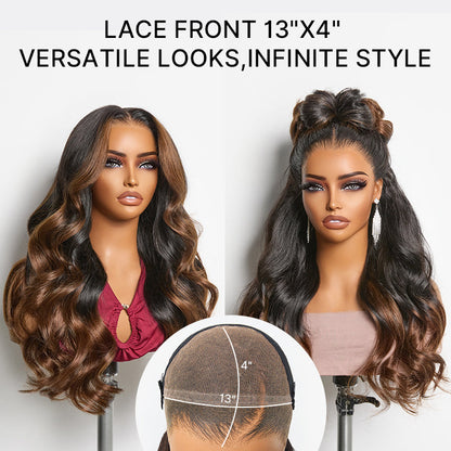 NatureMAX™ 200% Density Ombre Brown / Natural Black Loose Wave Glueless 13x6 / 13x4 HD Lace Front Wig Human Hair Pre-Cut Lace Flexi-Fit Drawstring Cap