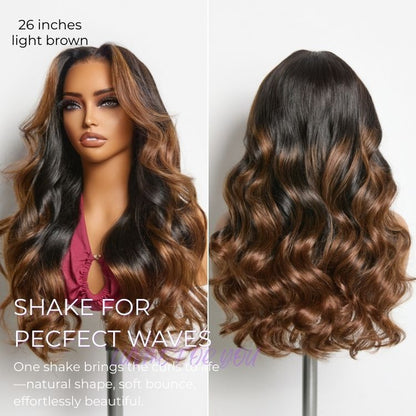 NatureMAX™ 200% Density Glueless 13x4 HD Lace Front Wig Ombre Brown Loose Wave Human Hair Wig Pre-Cut Lace Flexi-Fit Drawstring Cap