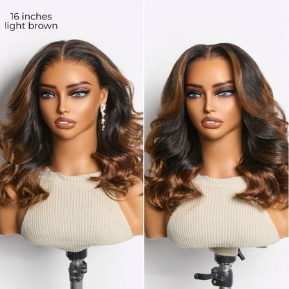 NatureMAX™ 200% Density Glueless 13x4 HD Lace Front Wig Ombre Brown Loose Wave Human Hair Wig Pre-Cut Lace Flexi-Fit Drawstring Cap