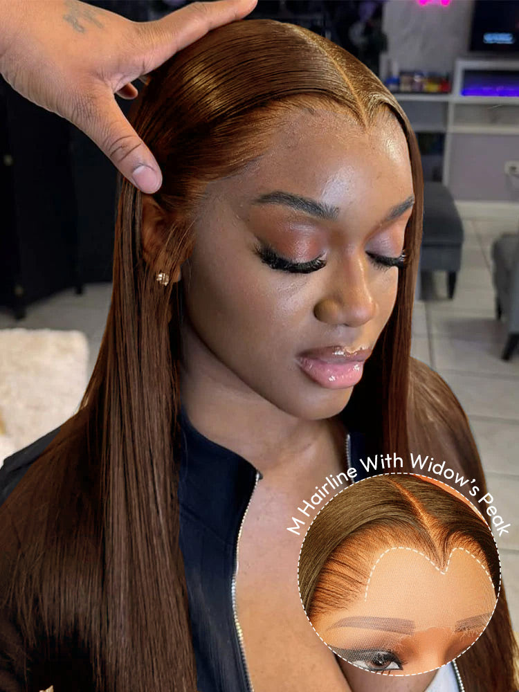 $175=22'' Dark Brown Straight Wig With M Hairline 6x8 Ready To Go Wig Hair