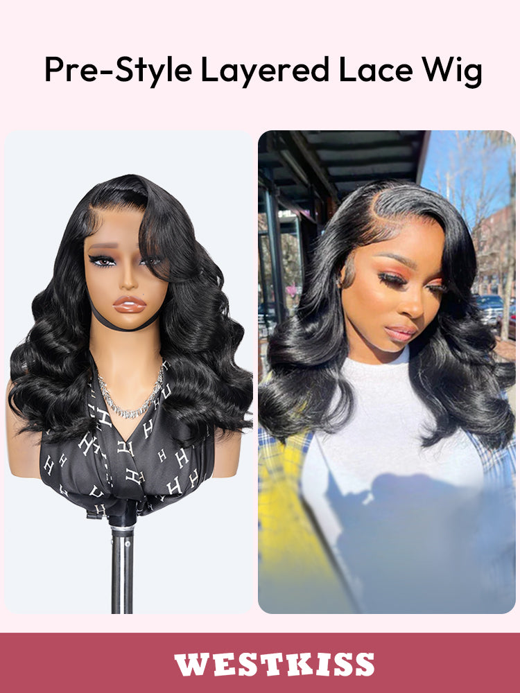 Voluminous 250% Density Side Part Body Wave Wig with Layer Cut 6x8 LY Transparent Lace Front & Pre Bleached Single Knots