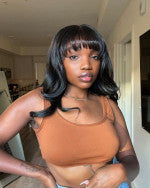 Body Wave Human Hair Wigs With Bangs 5*5 Ready to Go Pre-Cut Lace Closure 180% Density Wigs For Women