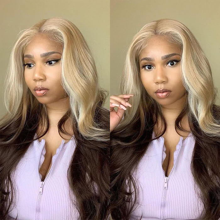 613 Blonde Ombre Lace Front Wig Brazilian Body Wave Human Hair Wigs Pre Plucked