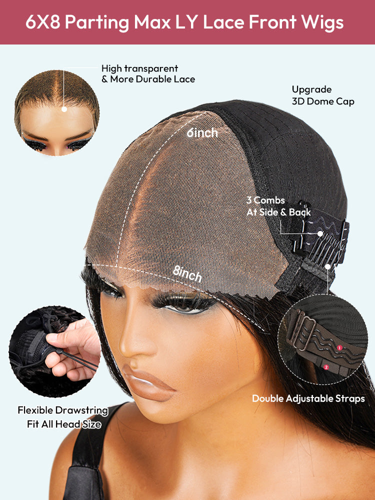 Voluminous 250% Density Side Part Body Wave Wig with Layer Cut 6x8 LY Transparent Lace Front & Pre Bleached Single Knots