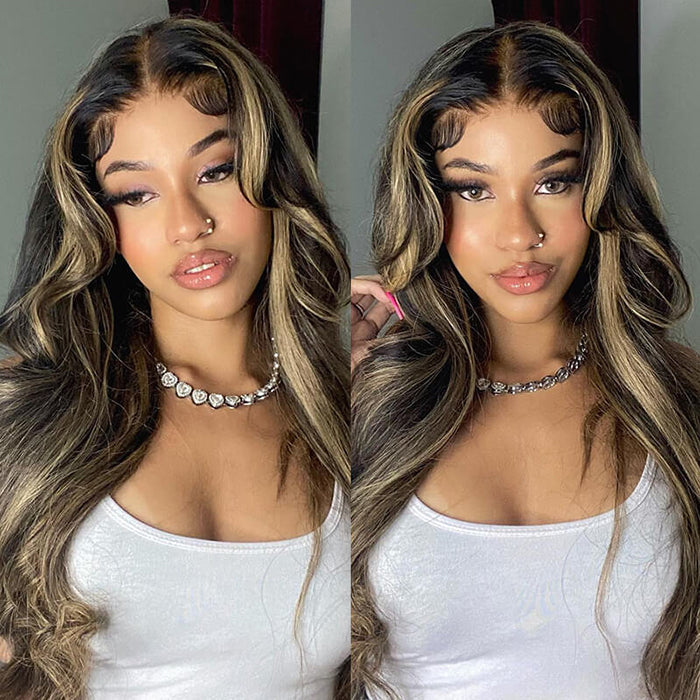20 inch=$109 Balayage 1B/27 Highlight Body Wave Glueless Pre-Cut 8x5 HD Lace Closure Human Hair Wigs 180% Density