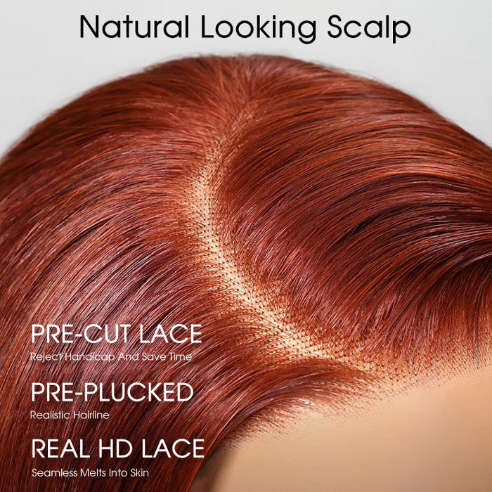 #33 Reddish Brown Color Upgrade 8*5 Pre Cut HD Lace Closure Wigs Glueless Ready & Go Wig