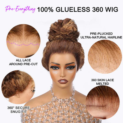 #4/27 Brown Highlights Straight Invisi Strap Snug Fit 360 Pre-Everything Glueless Lace Frontal Wig