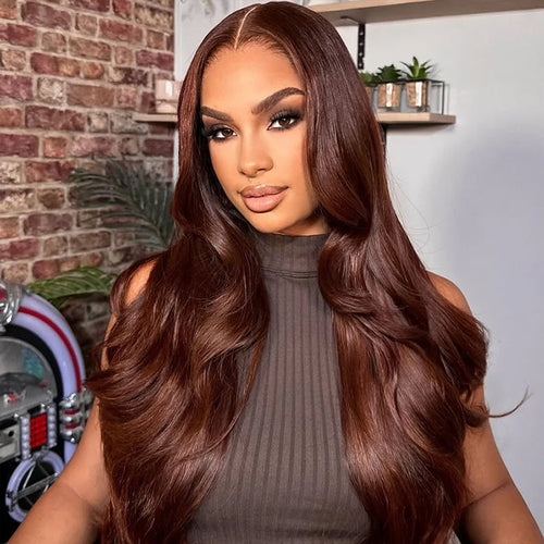 Copper Brown 13x6 Clear HD Lace Frontal Wig Body Wave 100% Human Hair Super Natural Hairline