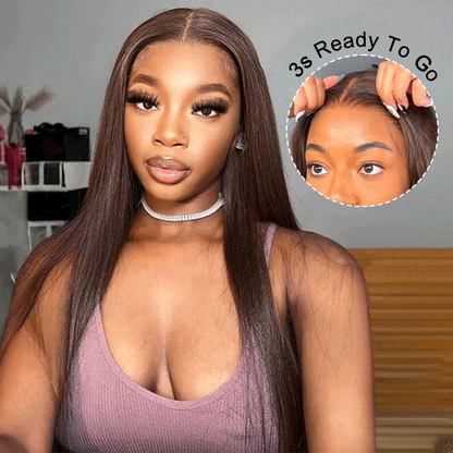 #4 Chocolate Brown Color Glueless Ready & Go Wig 8*5 Pre Cut HD Lace Closure Wigs