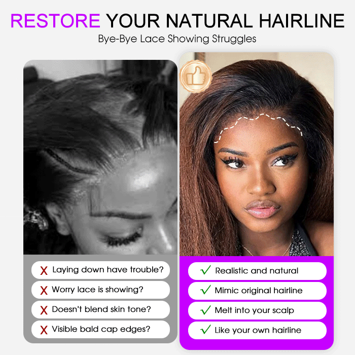 Kinky Edges Ombre Auburn Color Kinky Straight Wig Glueless HD Lace Human Hair Wig For Black Women