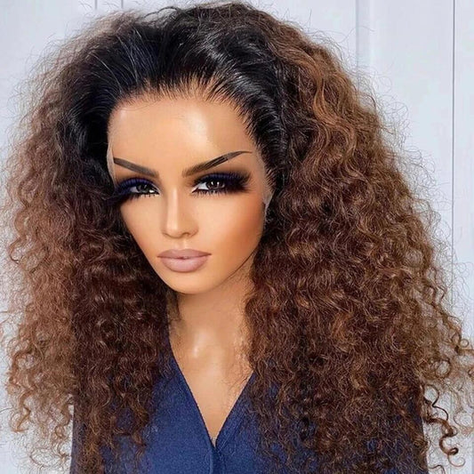 300 Density Ombre Brown Preplucked Water Wave HD Lace Front Human Hair Wigs