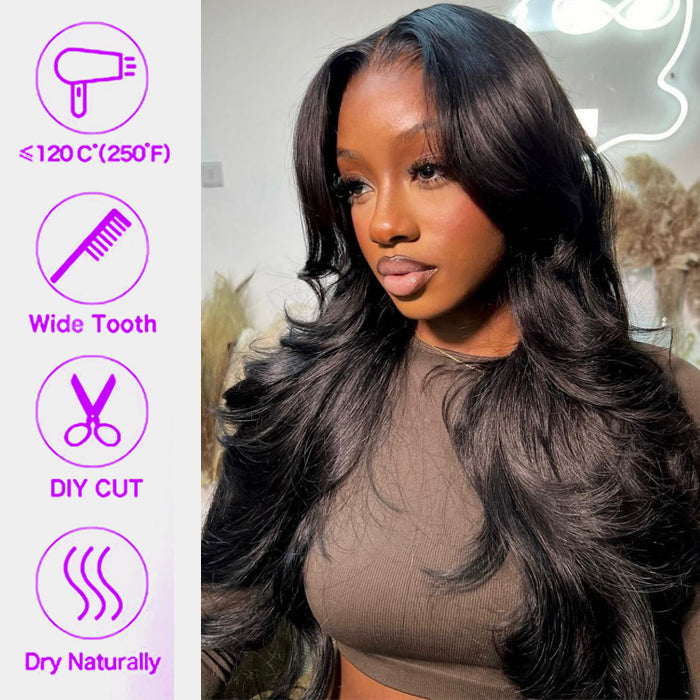 Free Auto-Curling Iron | Curtain Bangs Body Wave Glueless 8x5 HD Lace Wig 220% Density | Ship in 24H