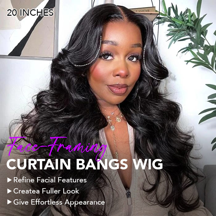 Free Auto-Curling Iron | Curtain Bangs Body Wave Glueless 8x5 HD Lace Wig 220% Density | Ship in 24H