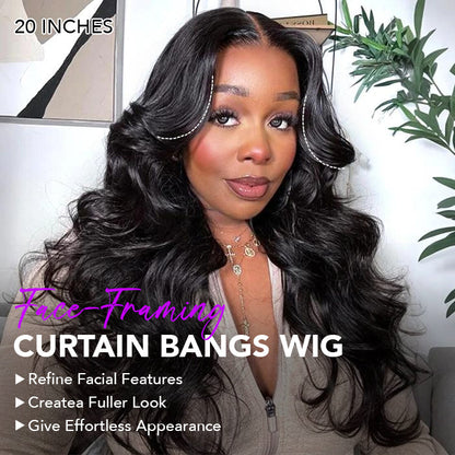 Free Auto-Curling Iron | Curtain Bangs Body Wave Glueless 8x5 HD Lace Wig 220% Density | Ship in 24H