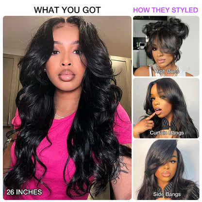 Curtain Bangs Face-Framing Upgraded Body Wave Glueless 13x4 13x6 HD Lace Human Hair Wigs for Women