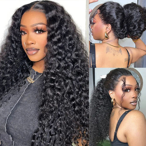 360 Full Lace Glueless Deep Wave Wigs with Invisi-String Snug Fit Pre-cut & Pre-bleached Human Hair Wig For Women