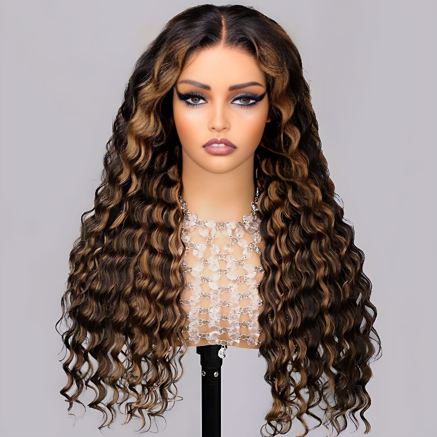 1B/30 Balayage Highlight Deep Wave Drawstring 13X6 Full HD Lace Frontal Human Hair Wigs