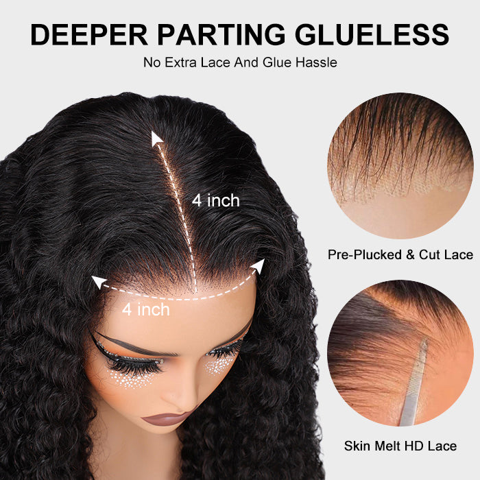 Glueless Water Wave 4x4 Pre Cut Lace Put on go® Wigs Pre Plucked & Pre Bleached Human Hair Wigs
