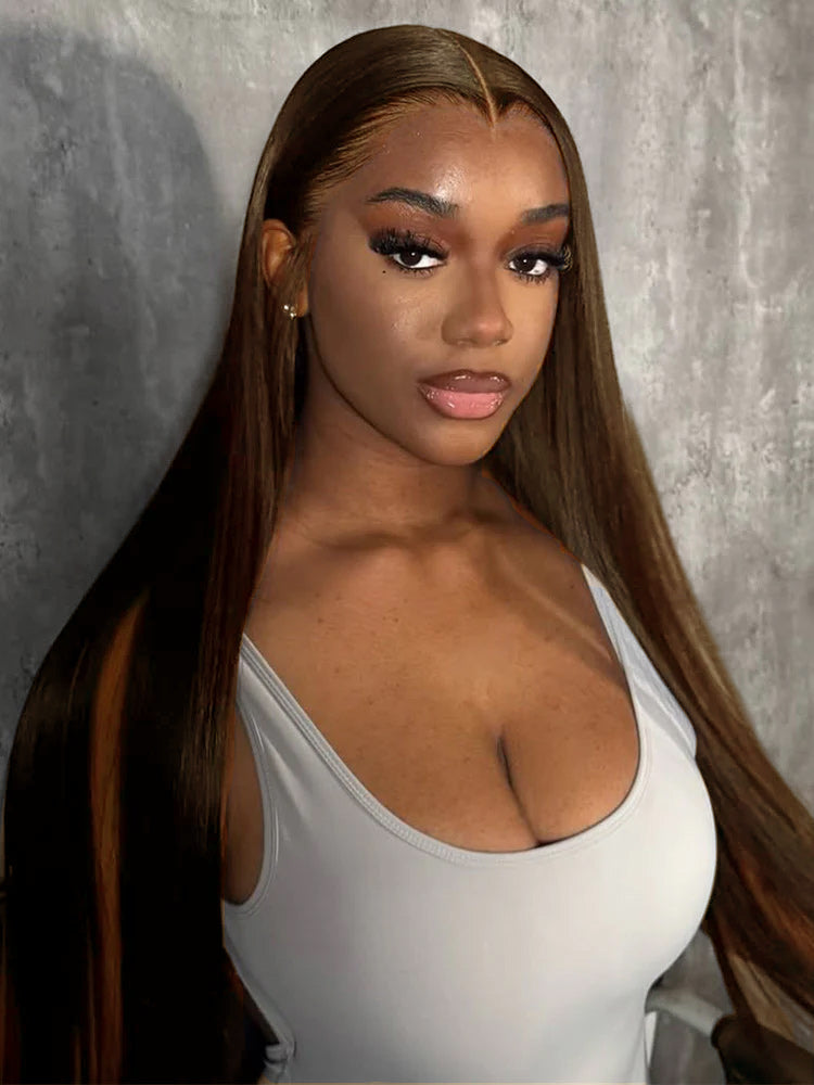 $175=22'' Dark Brown Straight Wig With M Hairline 6x8 Ready To Go Wig Hair