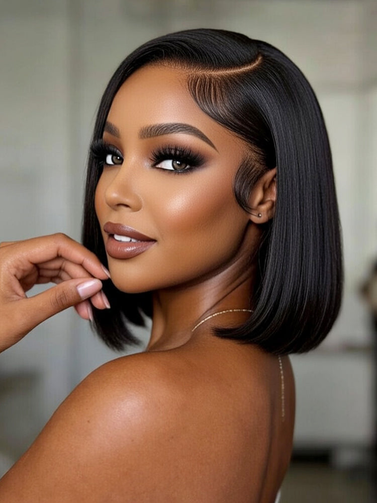 13x4 HD Lace Front Straight Bob Wig With Pre-C Part  Pre Plucked Hairline Ready to Go  With Elastic Drawstring