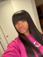 Body Wave Human Hair Wigs With Bangs 5*5 Ready to Go Pre-Cut Lace Closure 180% Density Wigs For Women