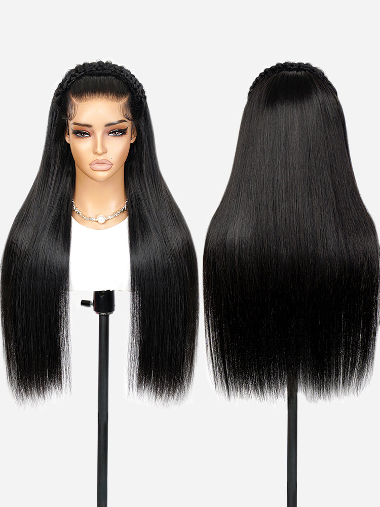 Straight Pre Braided Human Hair Ready To Go Glueless 13*6 Super Invisible LY Lace Wig Bleached Knots