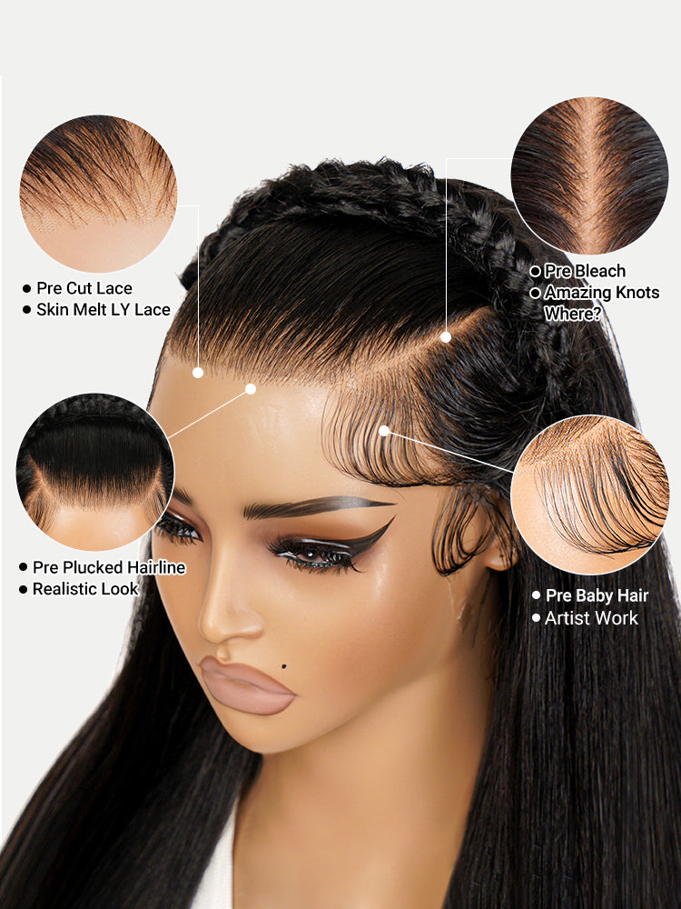 Straight Pre Braided Human Hair Ready To Go Glueless 13*6 Super Invisible LY Lace Wig Bleached Knots