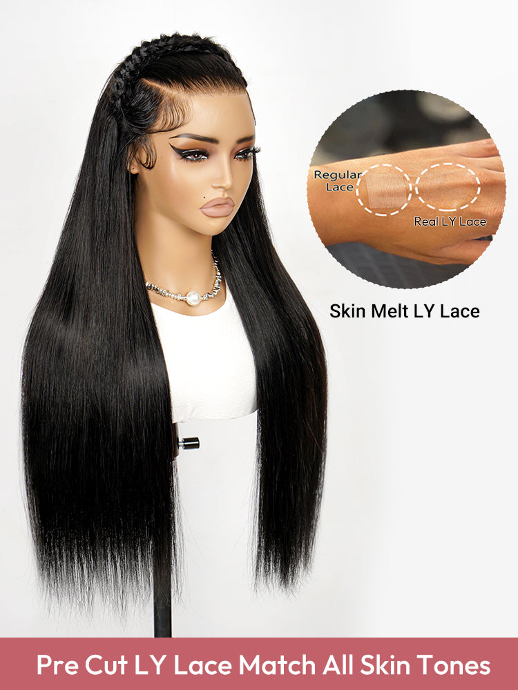 Straight Pre Braided Human Hair Ready To Go Glueless 13*6 Super Invisible LY Lace Wig Bleached Knots