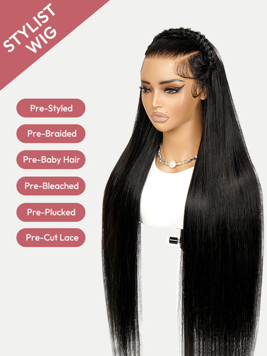 Straight Pre Braided Human Hair Ready To Go Glueless 13*6 Super Invisible LY Lace Wig Bleached Knots
