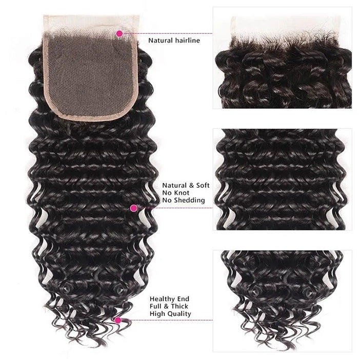 Malaysian Deep Wave 3 Bundles with 4*4 Closure Soft Unprocessed Virgin Human Hair