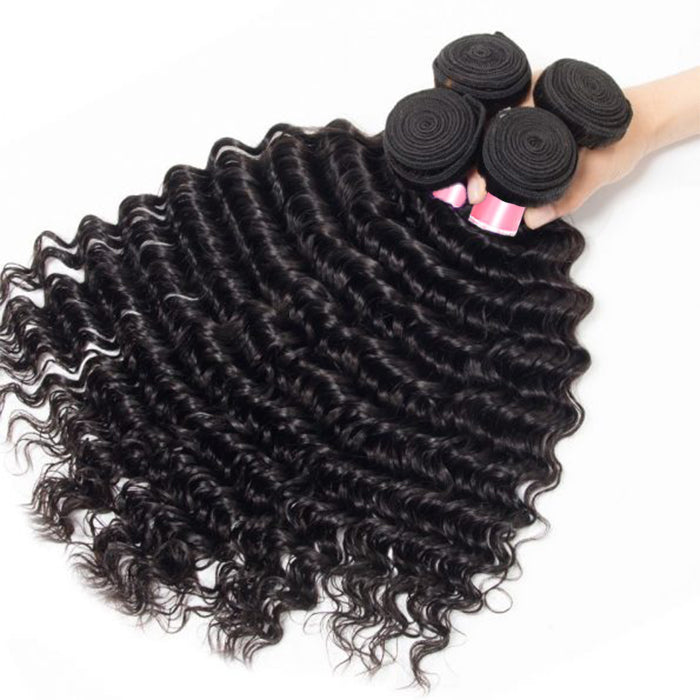 Malaysian Deep Wave 4 Bundles With 4x4 Lace Closure Human Hair Closure With Bundle Deals